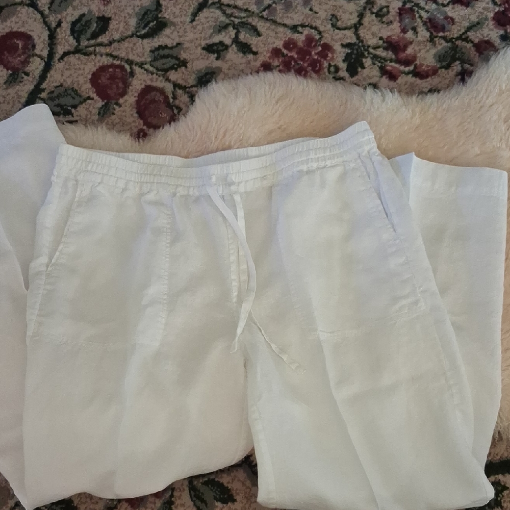 Saks Fifth Avenue White Linen Drawstring Pants